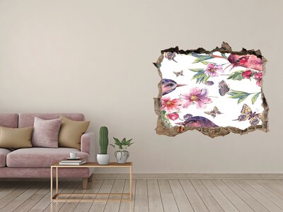 Hole in the wall sticker A floral paradise with birds and butterflies