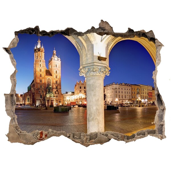 Hole in the wall sticker Krakow's Main Market Square at Night