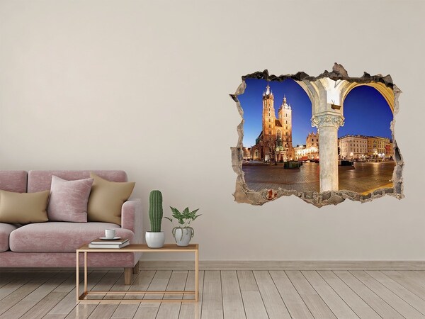 Hole in the wall sticker Krakow's Main Market Square at Night