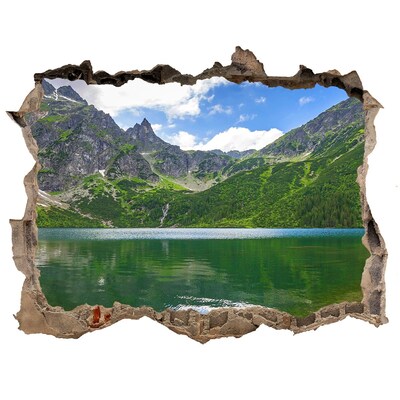 3D wall hole wallpaper Mountain landscape by the lake