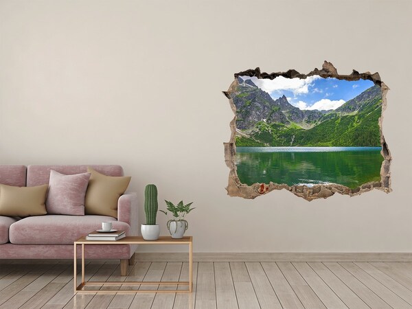 3D wall hole wallpaper Mountain landscape by the lake