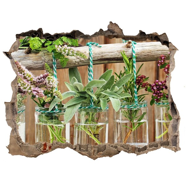 3D wall hole wallpaper Herb garden in jars