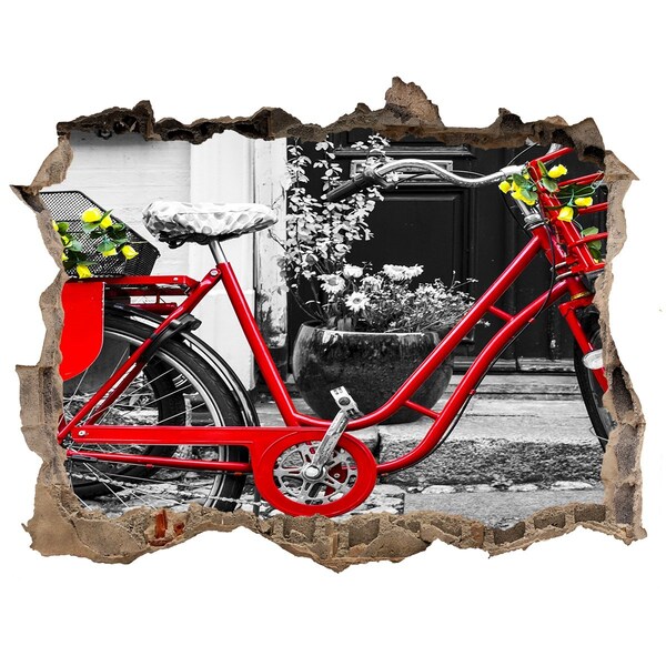 Hole in the wall decal A red bicycle in an urban setting