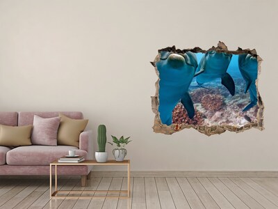 Hole in the wall decal Dolphins in a coral reef