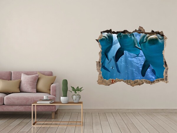 Hole in the wall decal Underwater world with dolphins