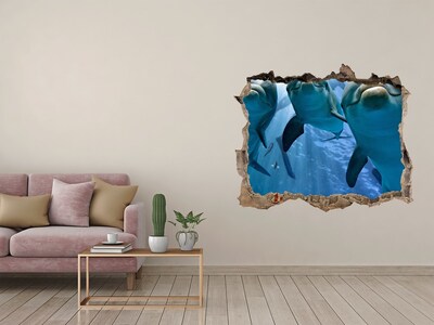 Hole in the wall decal Underwater world with dolphins