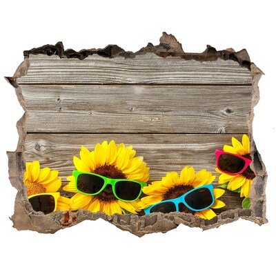 Hole wall sticker Sunflowers in sunglasses