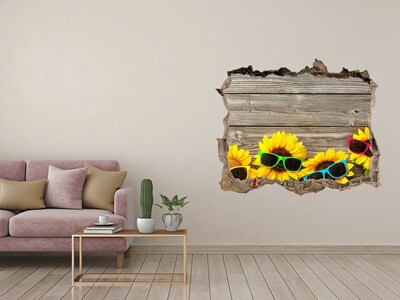 Hole wall sticker Sunflowers in sunglasses