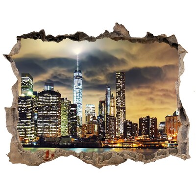 Hole in the wall sticker New York skyline at night