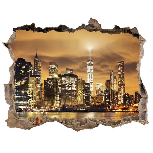 Hole wall sticker New York skyline at night