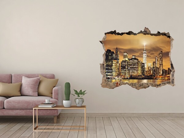 Hole wall sticker New York skyline at night