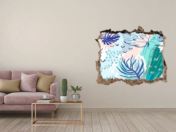 3D wall hole Tropical leaves