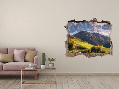 3D wall hole A mountain valley with a picturesque village