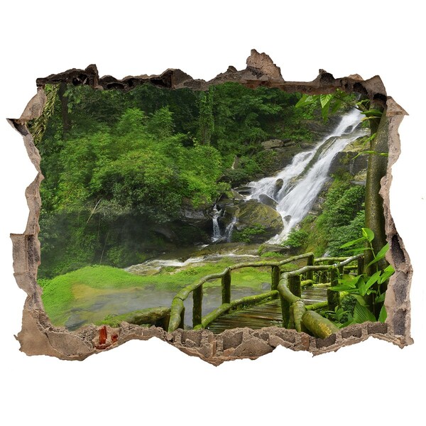 Hole wall sticker Tropical waterfall in the jungle