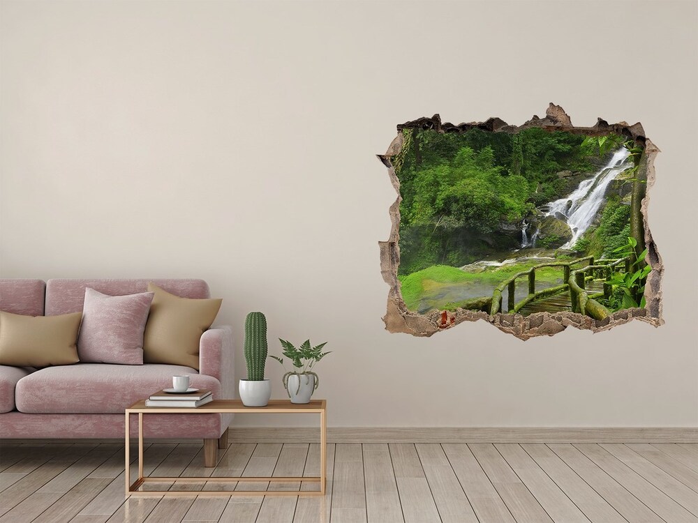 Hole wall sticker Waterfall in the jungle