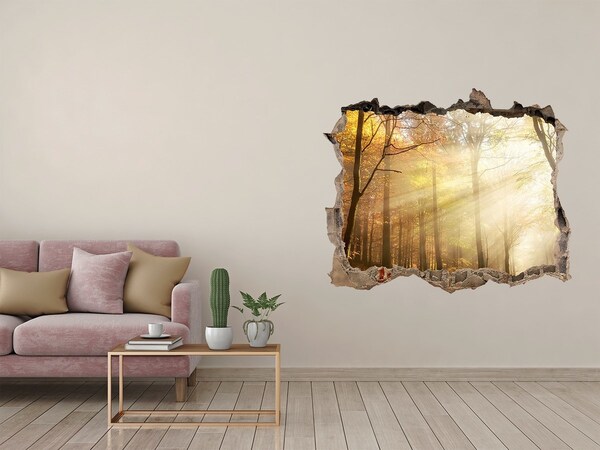 Hole wall sticker Golden forest in the sun's rays
