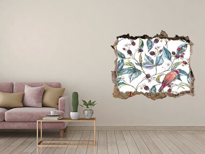 3D wall hole wallpaper Blackberry and birds