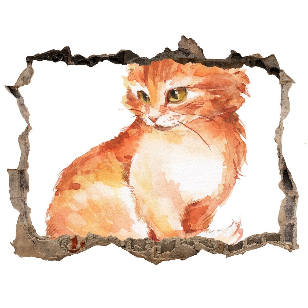 Hole wall sticker Red Cat