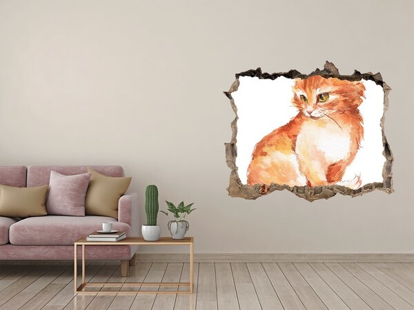 Hole wall sticker Red Cat