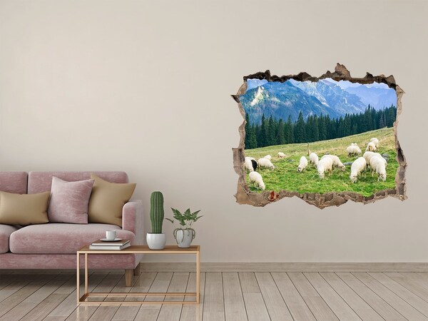 Hole in the wall decal Mountain landscape with sheep