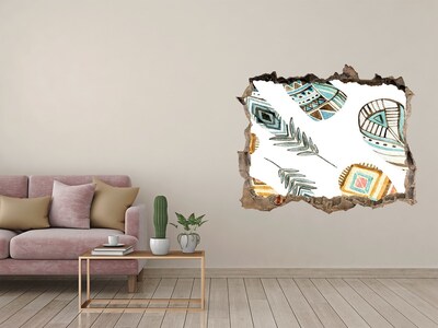 Hole in the wall sticker Ethnic feathers