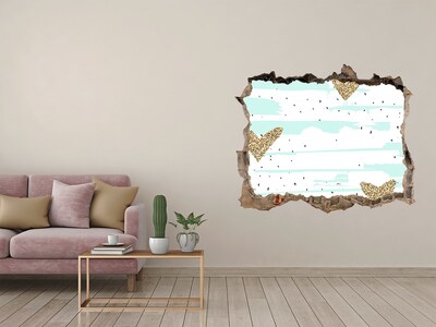 Hole in the wall decal Golden hearts