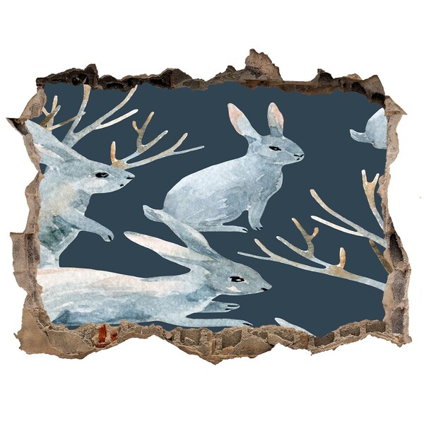 Hole in the wall decal Rabbits in winter