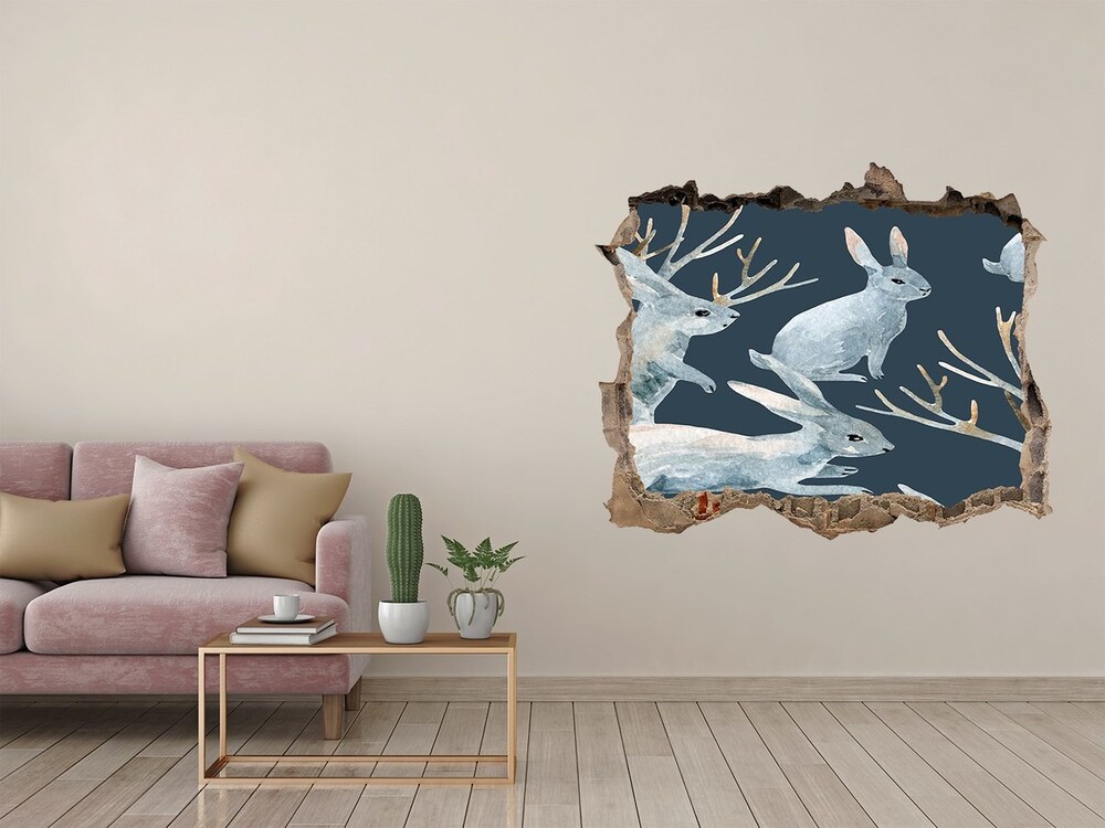 Hole in the wall decal Rabbits in winter