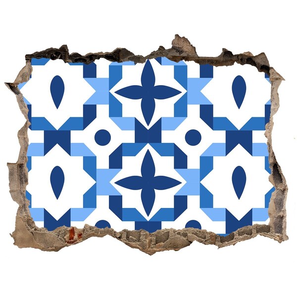 Hole in the wall sticker Blue patterns on the wall