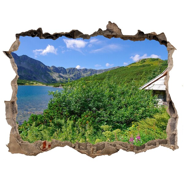 Hole in the wall sticker Mountain landscape with a lake