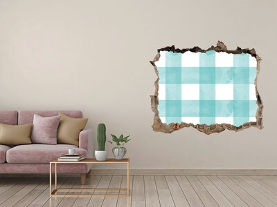 3D wall hole wallpaper A damaged wall with a blue grid