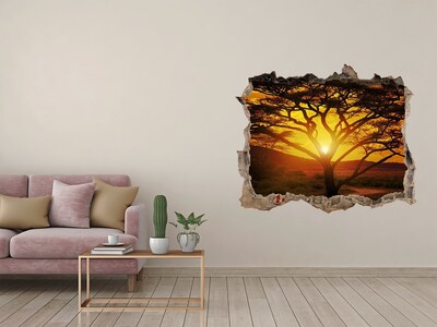 3D wall hole wallpaper Sunset in the African savannah