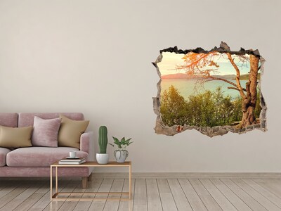 3D wall hole wallpaper View of the lake with a tree