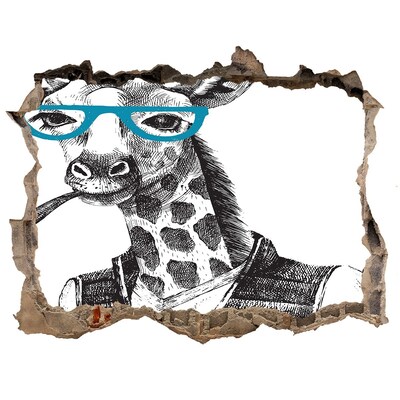 Hole wall sticker Giraffe with Glasses and Pipe
