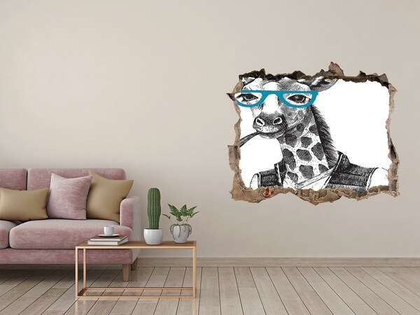 Hole wall sticker Giraffe with Glasses and Pipe