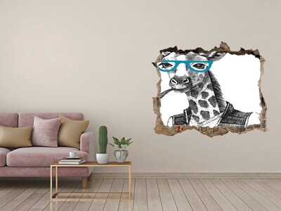 Hole wall sticker Giraffe with Glasses and Pipe