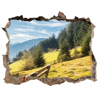 3D wall hole View of the mountain valley