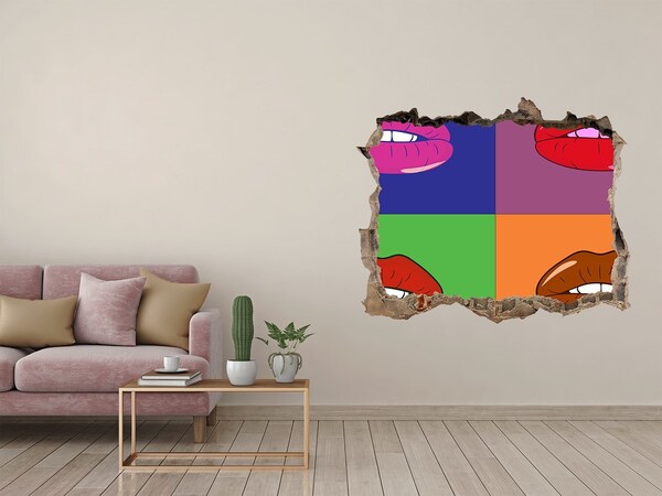 Hole wall sticker Lips in rainbow colors