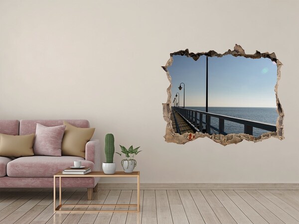 3D wall hole wallpaper Sea view from the pier