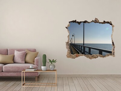 3D wall hole wallpaper Sea view from the pier