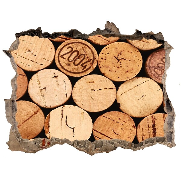 3D wall hole wallpaper Wine corks behind the wall