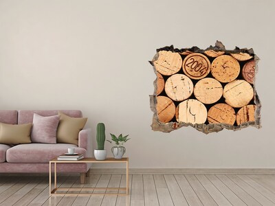 3D wall hole wallpaper Wine corks behind the wall