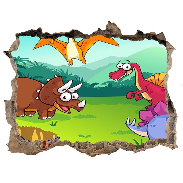 Hole in the wall decal Dinosaurs in a prehistoric landscape