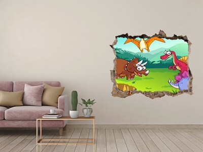 Hole in the wall decal Dinosaurs in a prehistoric landscape