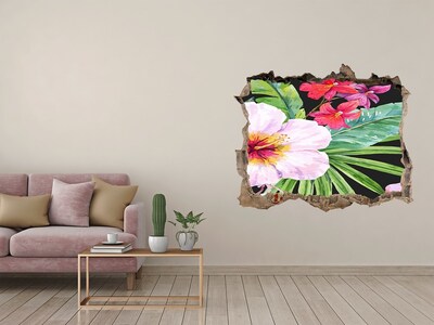 Hole in the wall decal Hawaiian flowers