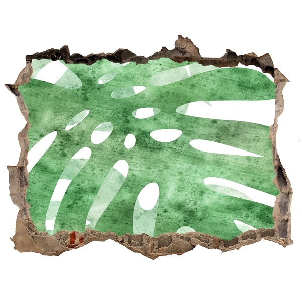 3D wall hole wallpaper Green leaf in a damaged wall