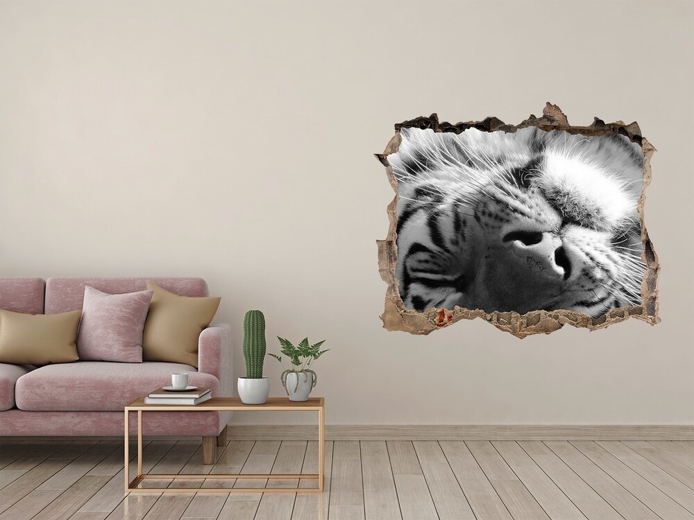 3D wall hole wallpaper Sleepy Tiger