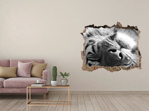 3D wall hole wallpaper The face of the tiger