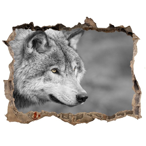 3D wall hole wallpaper Gray wolf