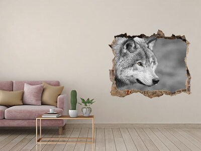 3D wall hole wallpaper Gray wolf